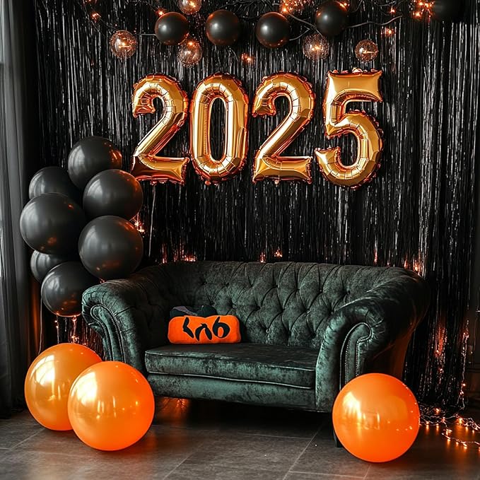 PartyWoo Black Streamers Tinsel Backdrop Curtain 3pcs 8.2ft Foil Fringe Curtain - Image 5