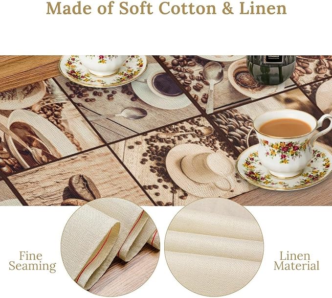 Coffee Theme Table Runner, Rustic Farmhouse Coffee Cup Latte Cappuccino Tea - Image 5
