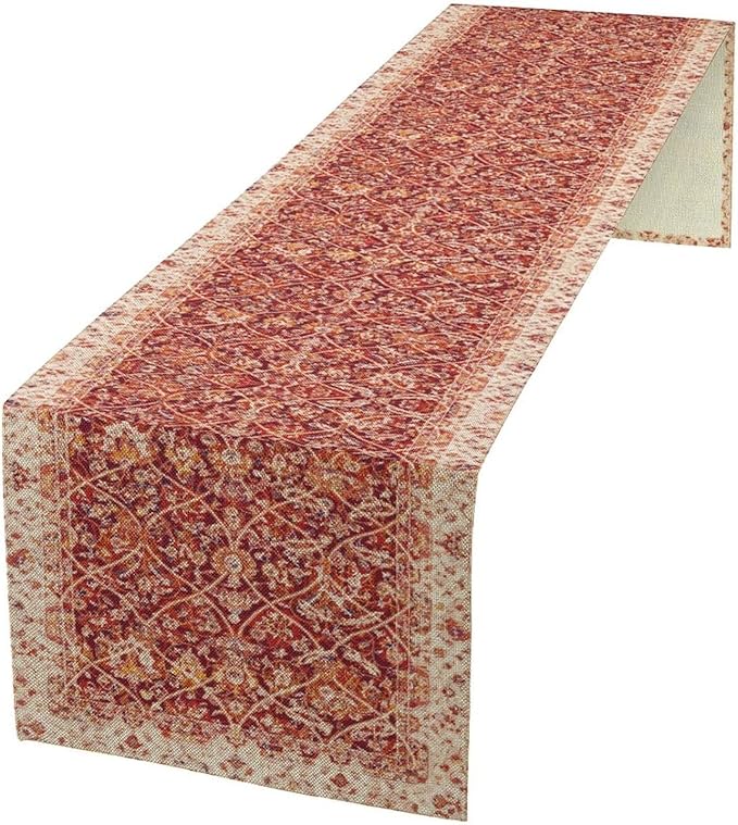 Boho Floral Vintage Table Runner, Retro Red Flower Rustic Country Farmhouse by Unknown