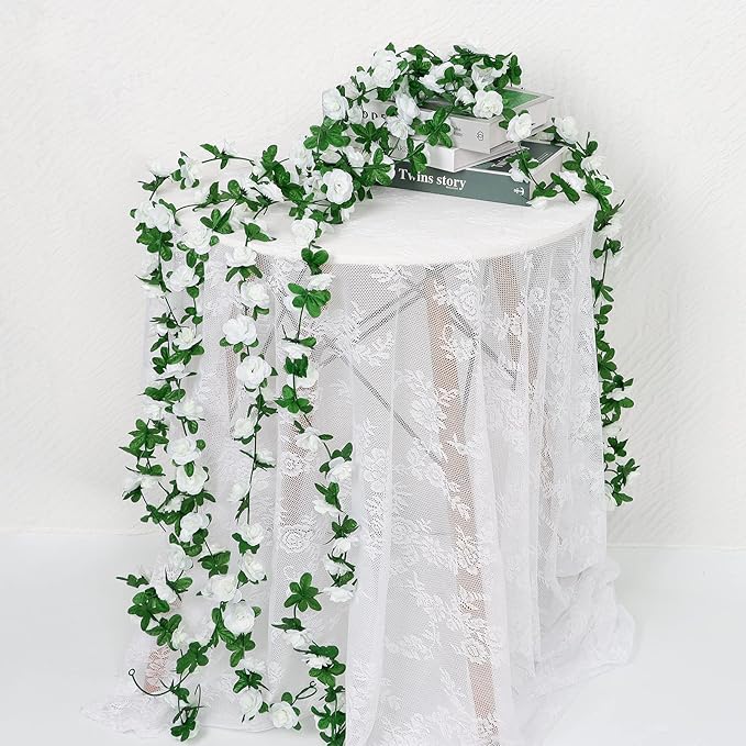 KHOYIME 9 Pack 72 FT Artificial Flower Garland, Fake White Roses Vines Silk - Image 4