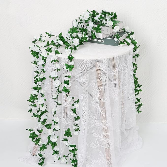 KHOYIME 18 Pack 144 FT Artificial Flower Garland, Fake White Roses Vines Silk - Image 4