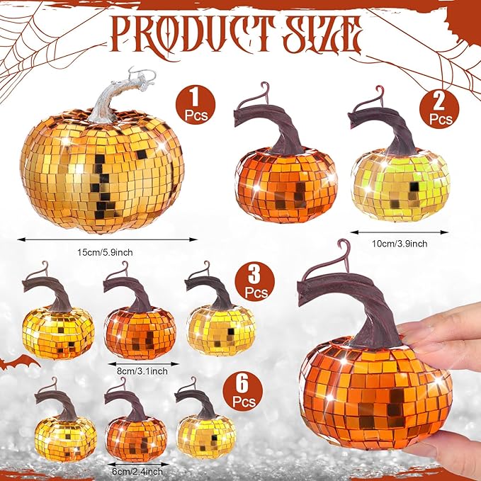 Lenwen 12 Pcs Artificial Disco Pumpkin Glitter Mirror Pumpkin - Image 2