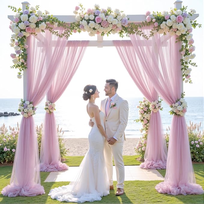 Wedding Arch Draping Fabric Backdrop 2 Panel 60" x 26Ft Dusty Rose Drapes - Image 7