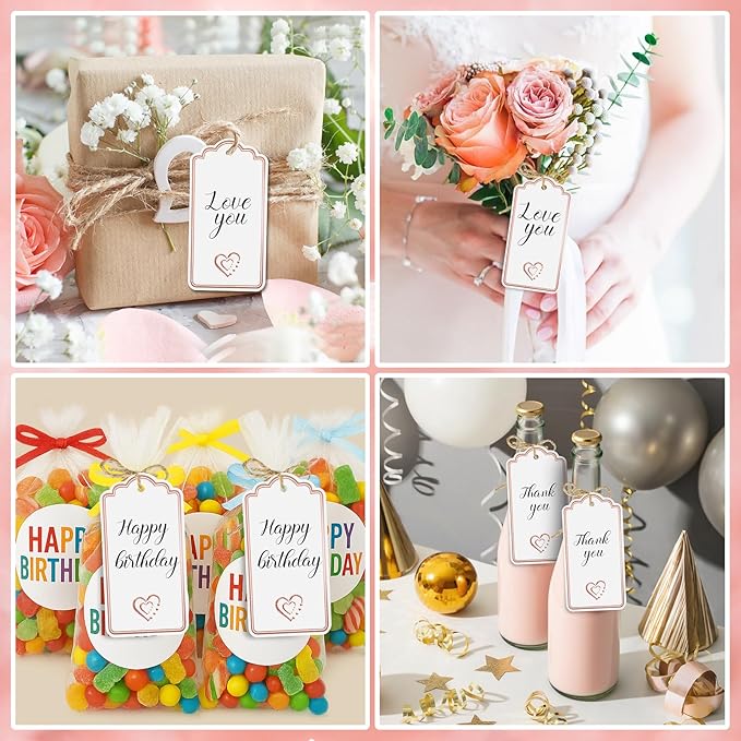 120 PCS Gift Tags with String Attached Foil Rose Gold Heart Paper Tags Writable - Image 6
