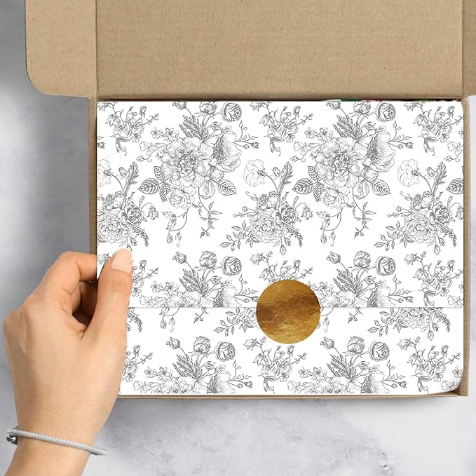 JarThenaAMCS 100 Sheets Floral Tissue Paper Silver Flower Gift Wrapping Paper - Image 6