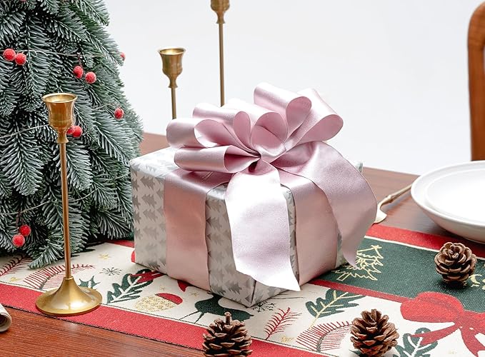 Pink Satin Wired Ribbon 2-1/2 Inch Double-Faced Sliver Glitter Ribbons - Image 4