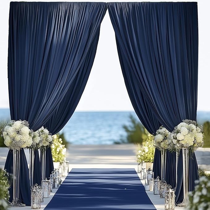 30ftx14FT Wrinkle Free Navy Blue Backdrop Curtain, 6 Panels 14FT Height Navy - Image 5