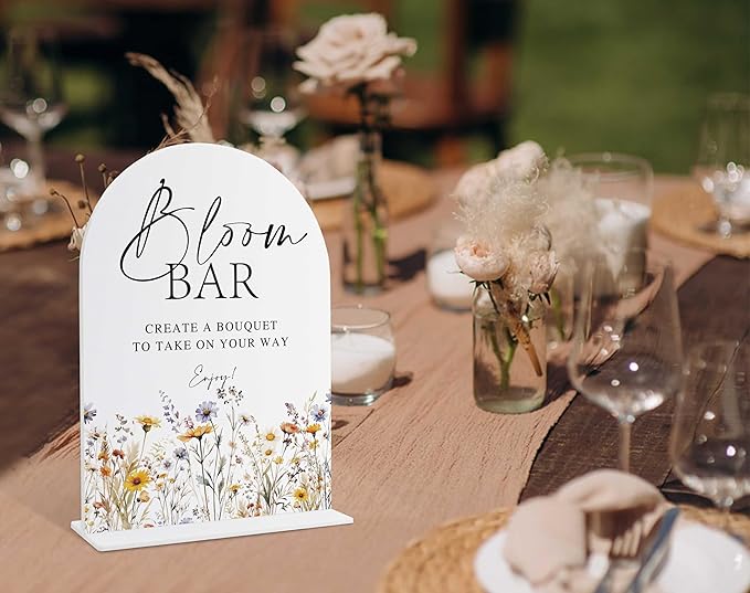 Wedding Signs for Ceremony and Reception, Boho Floral Acrylic Bloom Bar Sign - Image 4