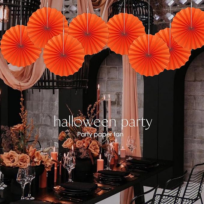 Orange Birthday Party Decorations, DIY Orange Paper Fans Hanging Decoration - Image 4