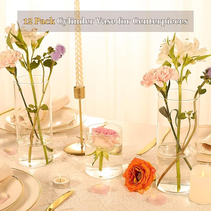 12Pcs Glass Cylinder Vases 8 Inch Tall Clear Flower Vases - Image 2