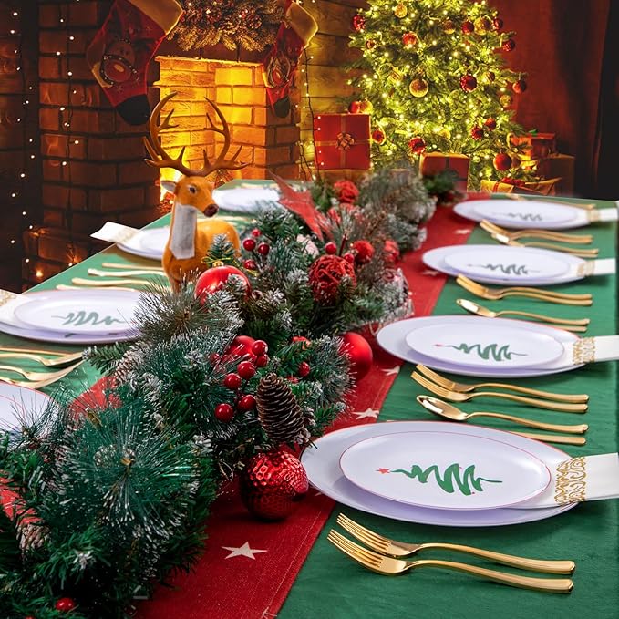 Supernal 350pcs Christmas Plastic Dinnerware Set, Christmas Plastic Plates - Image 5