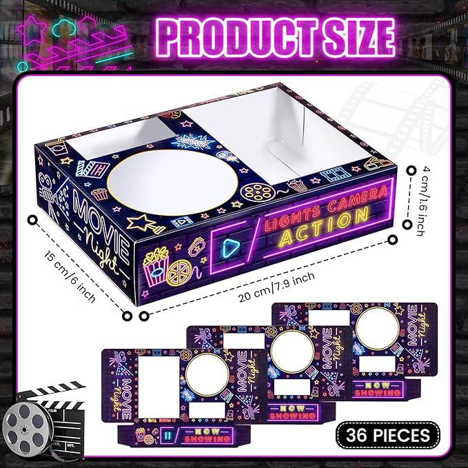 Faccito 36 Pcs Movie Night Snack Trays Movie Theater Snack Boxes Night Supply - Image 2