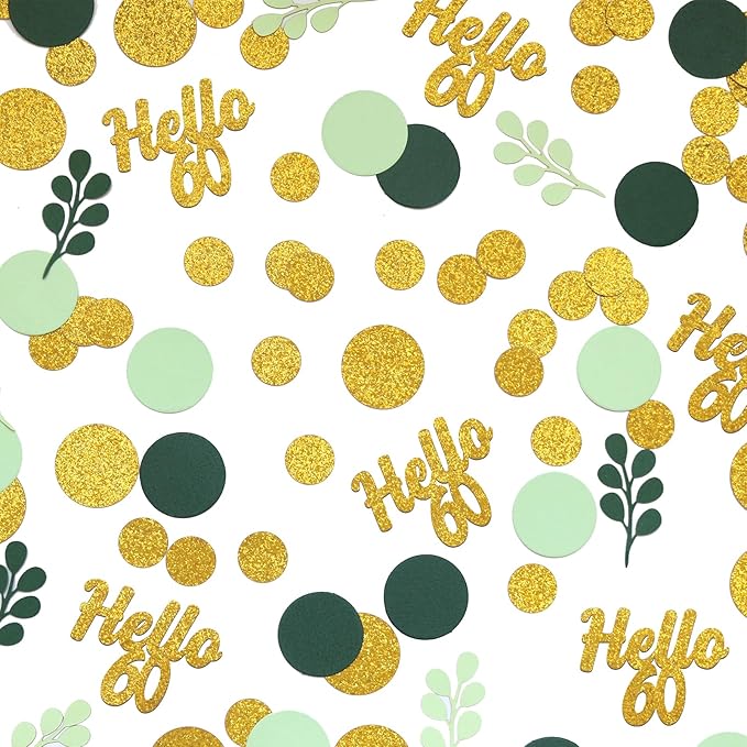 300PC Gold Glitter and Sage Green Happy 60th Birthday Decorations - Image 2