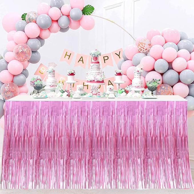 4 Pack 29x108 Inch Valentine's Day Metallic Foil Fringe Tinsel Table Skirts - Image 5