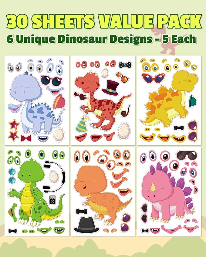 Aowplc 30 Sheets Make A Dinosaur Stickers - Image 2