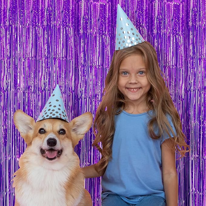 10 Pack Purple Backdrop Curtain 3.2ft x 8.2ft Metallic Tinsel Foil Fringe - Image 6
