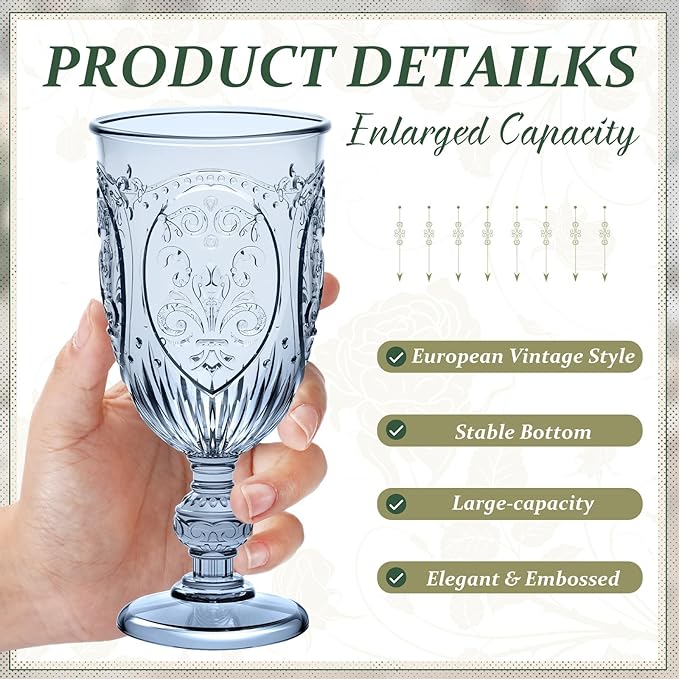 60 Pack Plastic Goblets 10oz Upgrade Vintage Water Goblet Plastic Wine Glasses - Image 3