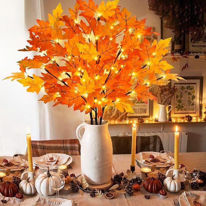 3Pcs 30”Lighted Maple Leaves Branches Stems - Image 3