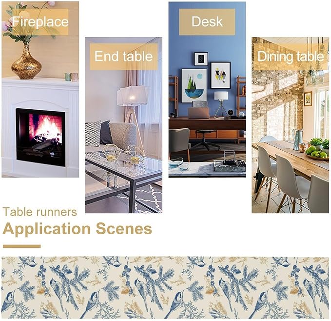 Floral Table Runner, Sketch Birds and Flowers Summer Table Runner Kitchen - Image 6