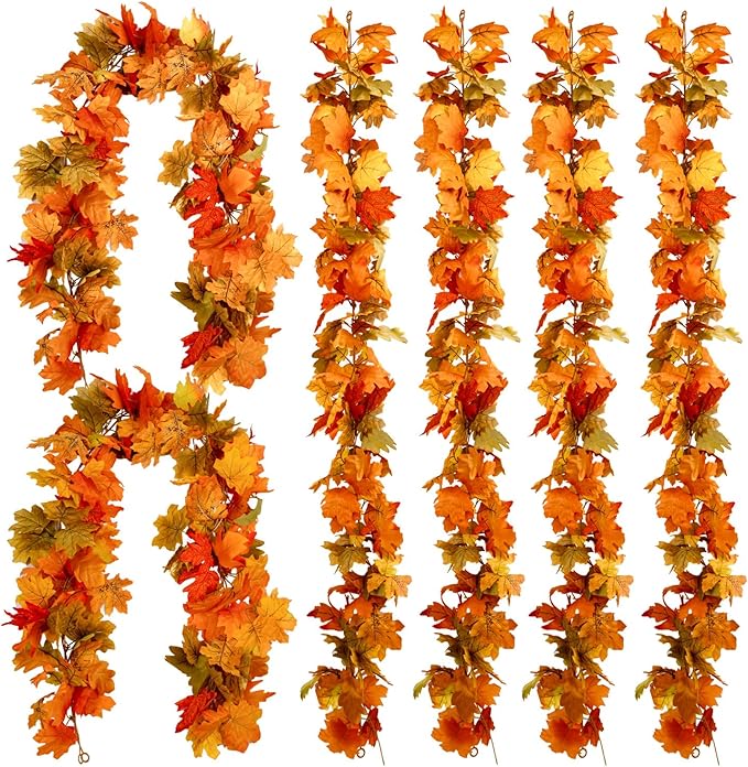 PARTY JOY 6PCS Orange Leaf Garland, 5.6Ft Halloween Garland Artificial Maple by Unknown