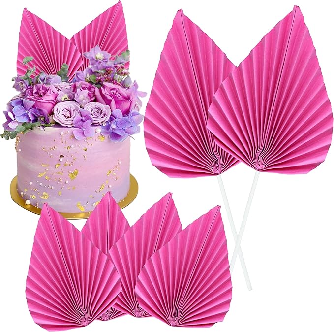 Gyufise 6Pcs Paper Palm Fan Cake Topper Palm Spear Leaves Fan Cake Pick by Gyufise