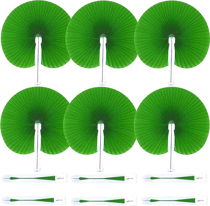 12 Packs Decorative Paper Folding Hand Fans Handheld, Grass Green Round by Bestage
