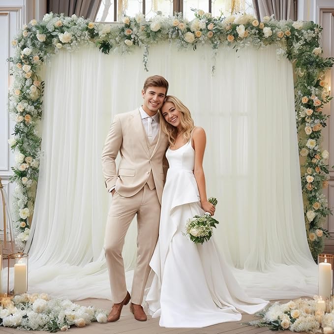 PARTISKY 20ft X 10ft Ivory Tulle Backdrop Curtain - Image 3