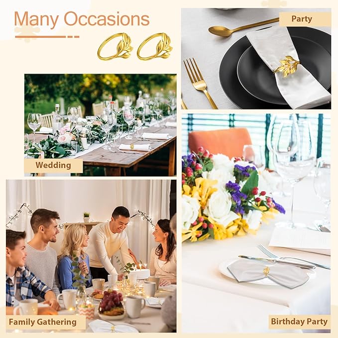 Leaf Napkin Rings Set of 50 Metal Gold Napkin Holder Stylish Fall Napkins Ring - Image 3