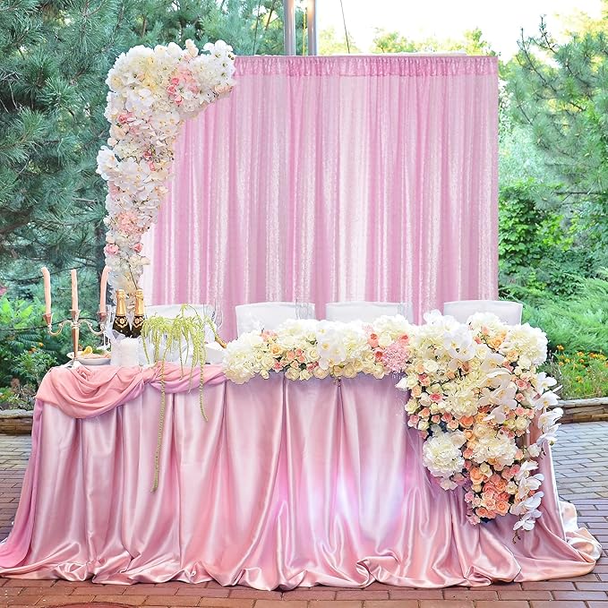 Sugargirl Matte Pink Sequin Backdrop Curtain 2 Panels 2FTx8FT Glitter Pink - Image 3