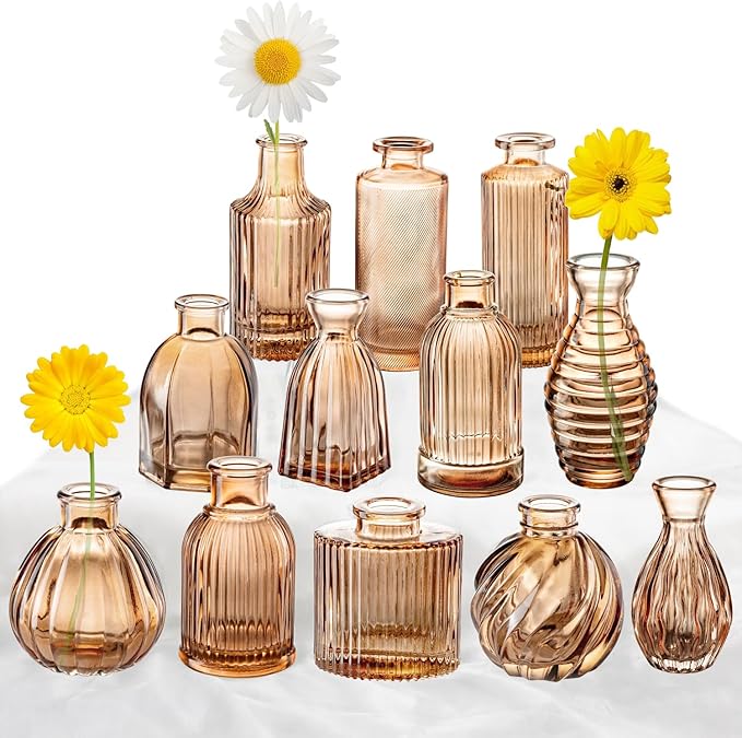 Bud Vases Set of 12, Amber Vase Small Glass Vases by PHUNTTEK