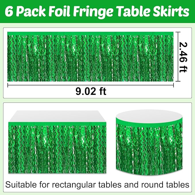 6 Pack 29x108 Inch Green Wave Foil Fringe Table Skirts Metallic Banner - Image 2
