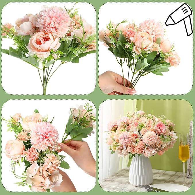 Tigeen Artificial Flowers Artificial Peonies Silk Flowers Faux Peony Fake Peony - Image 4