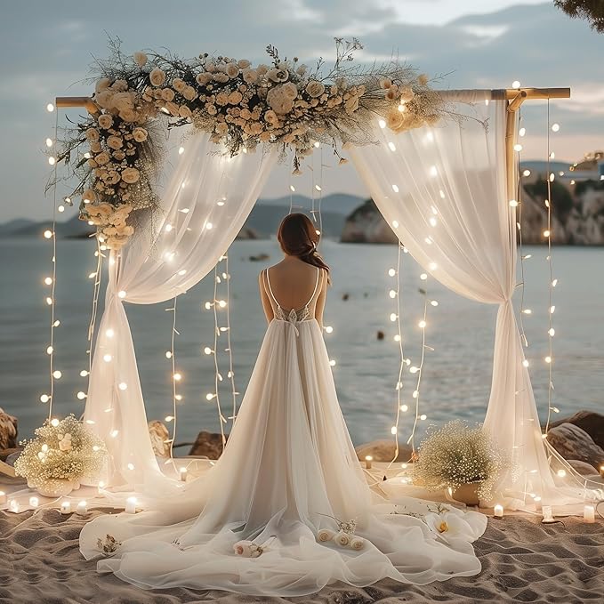 Fomcet Tulle Curtains with Lights String White 30FT X 10FT Sheer Backdrop - Image 6