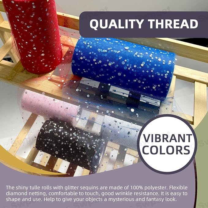 Swpeet 6 Inch by 50 Yards White Glitter Tulle Fabric Roll, Fabric Spool - Image 5