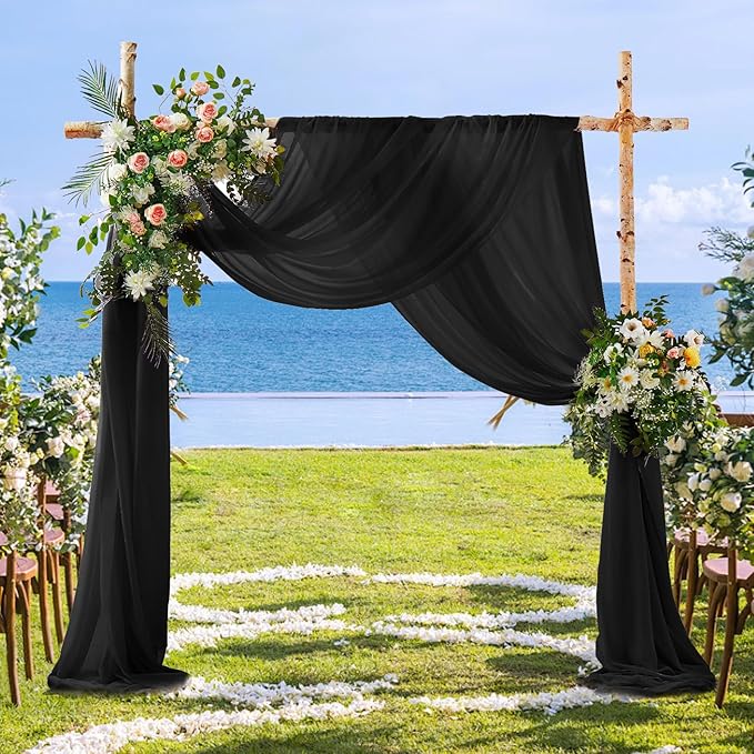 SiinvdaBZX 2 Panels Wedding Arch Draping Fabric 30" x 240" Black Polyester - Image 5