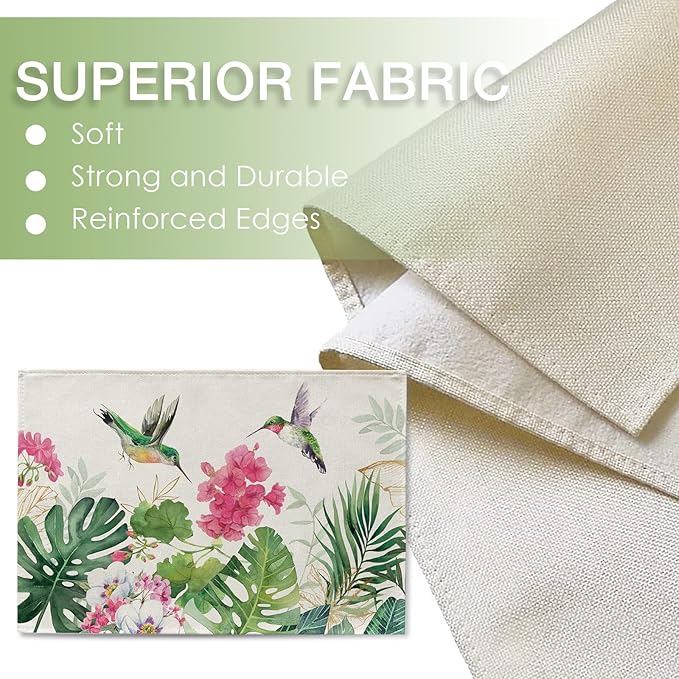 Seliem Spring Summer Geranium Flower Placemats Set of 4, Seasonal Kitchen Decor - Image 3