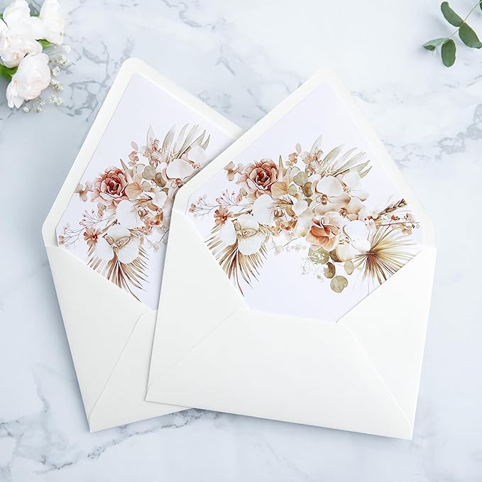 PONATIA 50PCS A7 Euro Flap Ivory Envelope, 5.25 x 7.25'' Boho Flowers Liner - Image 6