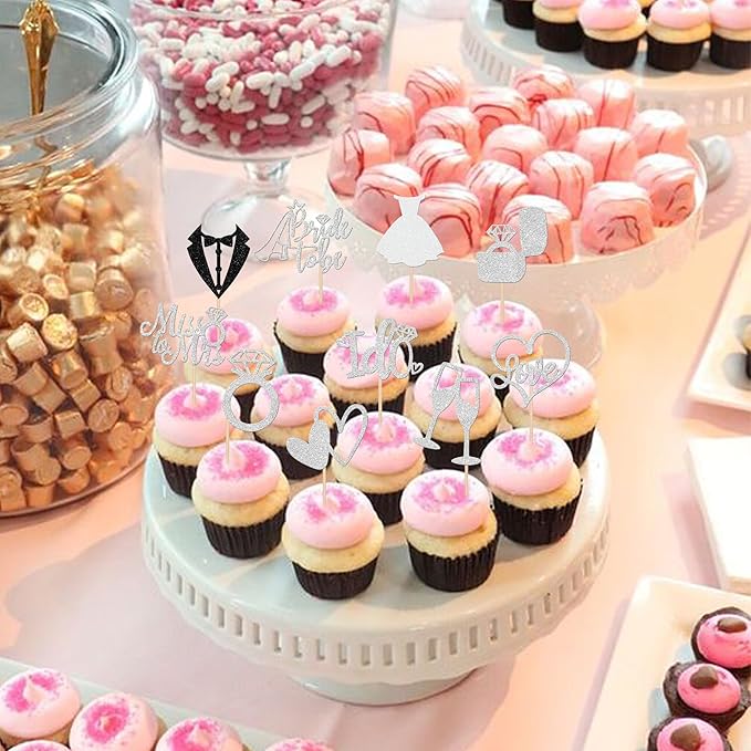 30 PCS Bride to Be Cupcake Toppers Glitter Wedding Cupcake Decorations I Do - Image 4
