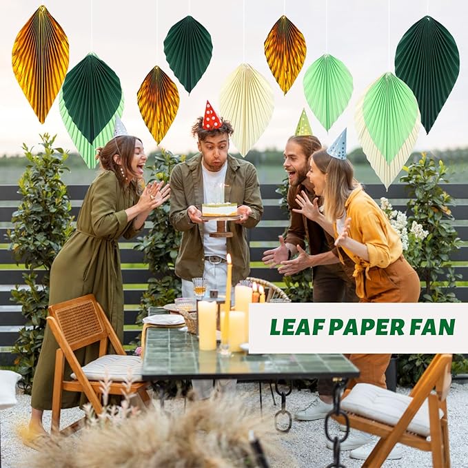 ADLKGG Green Gold Hanging Paper Leaves Wall Backdrop Decor, Paper Palm Leaves - Image 6