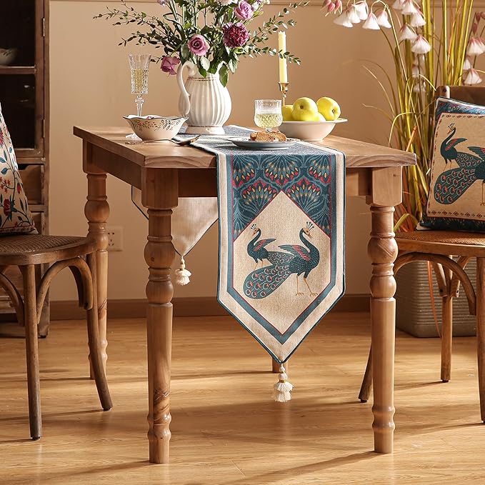 Vintage Blue Peacock Small Table Runner - Image 7