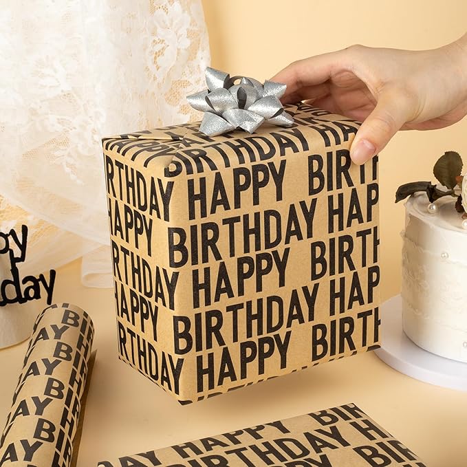 Yarcony Birthday Kraft Wrapping Paper Roll, Mens Gift Wrapping Paper - Image 6
