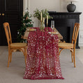 Silvery Snowflake Metallic Print Tulle Christmas Table Runner, Seasonal Winter by Gzcvba