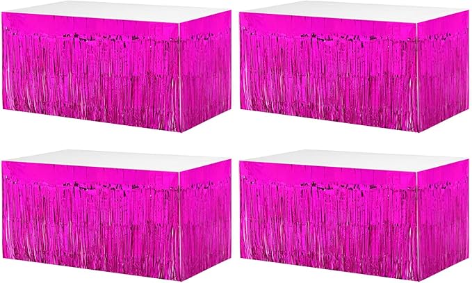 4 Pack 29x108 Inch Metallic Foil Fringe Tinsel Table Skirts by Clayghsen