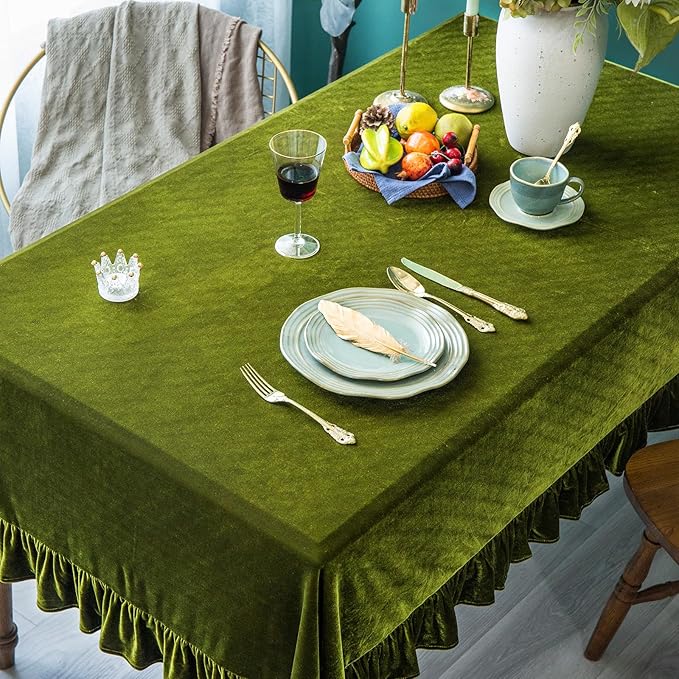 Velvet Tablecloth Luxurious Solid Rectangle Table Cloth, Oblong Retro Farmhouse - Image 8