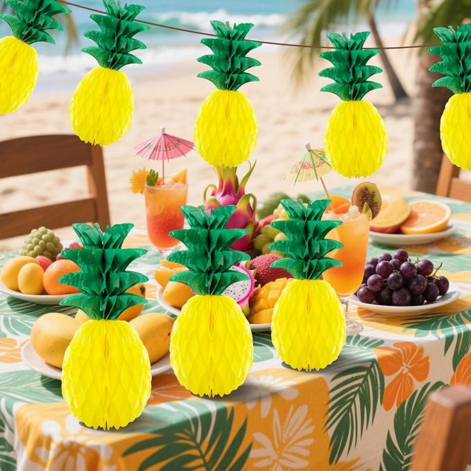 6 Pack 14 Inch Pineapple Honeycomb Decorations, Standing Tissue Paper - Image 6