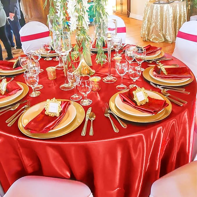 fani 6 Pack 120 Inch Red Satin Tablecloth - Image 7