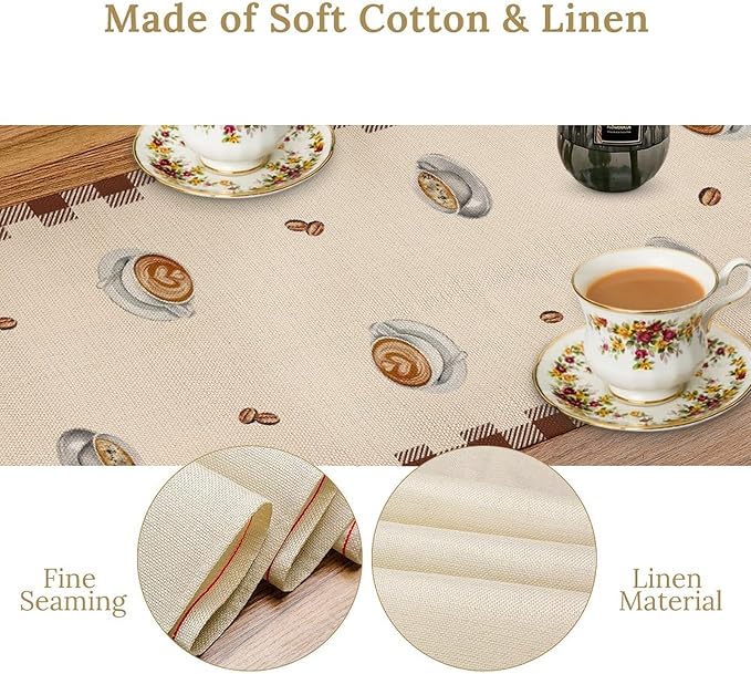 Coffee Time Table Runner, Farmhouse Retro Gnome Coffee Cup Tea Party Cafe Table - Image 5