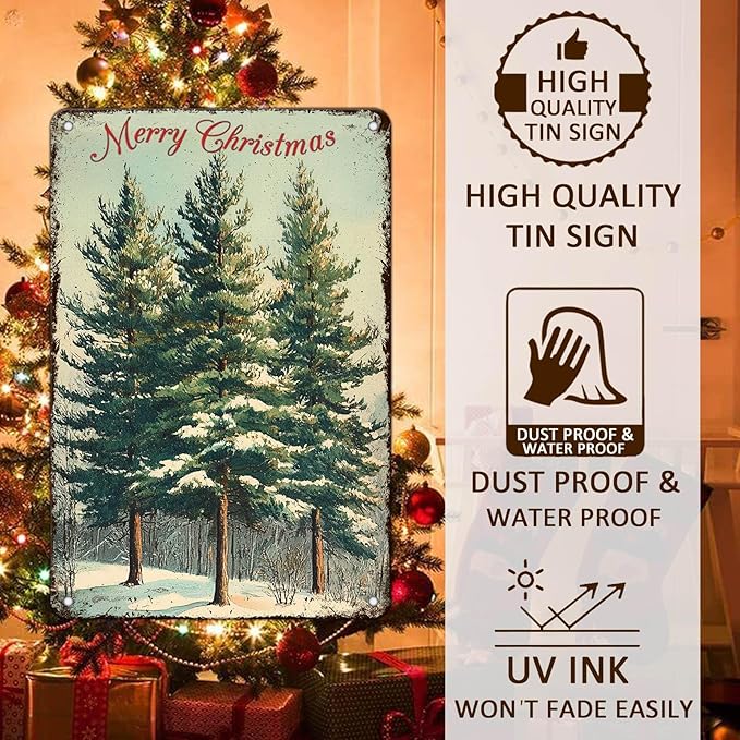 Vintage Christmas Decor Sign Christmas Tree Metal Tin Sign Merry Christmas - Image 4