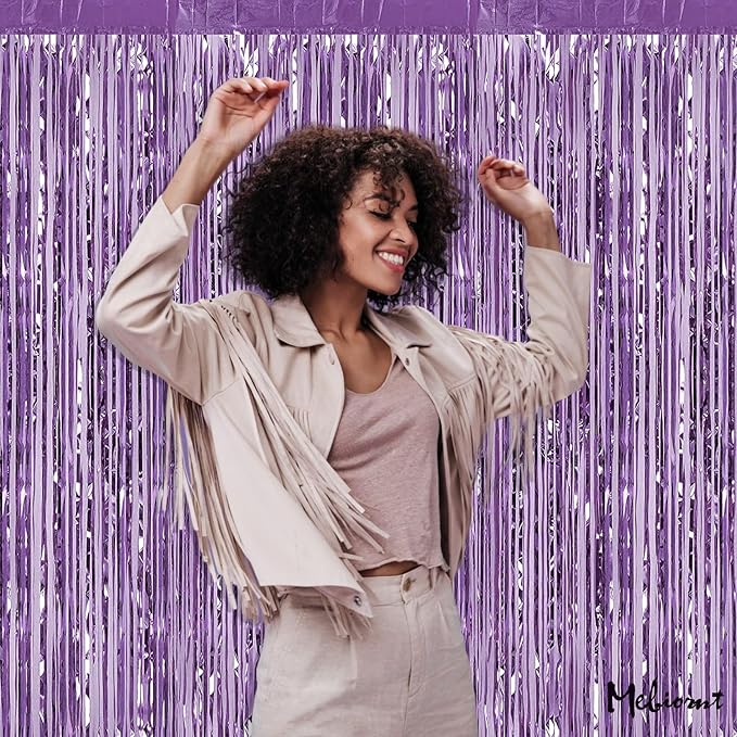4 Pack Light Purple Fringe Curtain Backdrop, 3.2Ft x 6.6Ft Metallic Tinsel Foil - Image 6