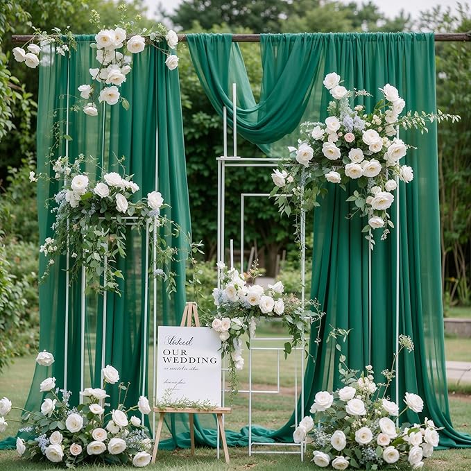 Wedding Arch Draping Fabric, 1 Panel 18FT Emerald Green Sheer Chiffon Curtain - Image 5